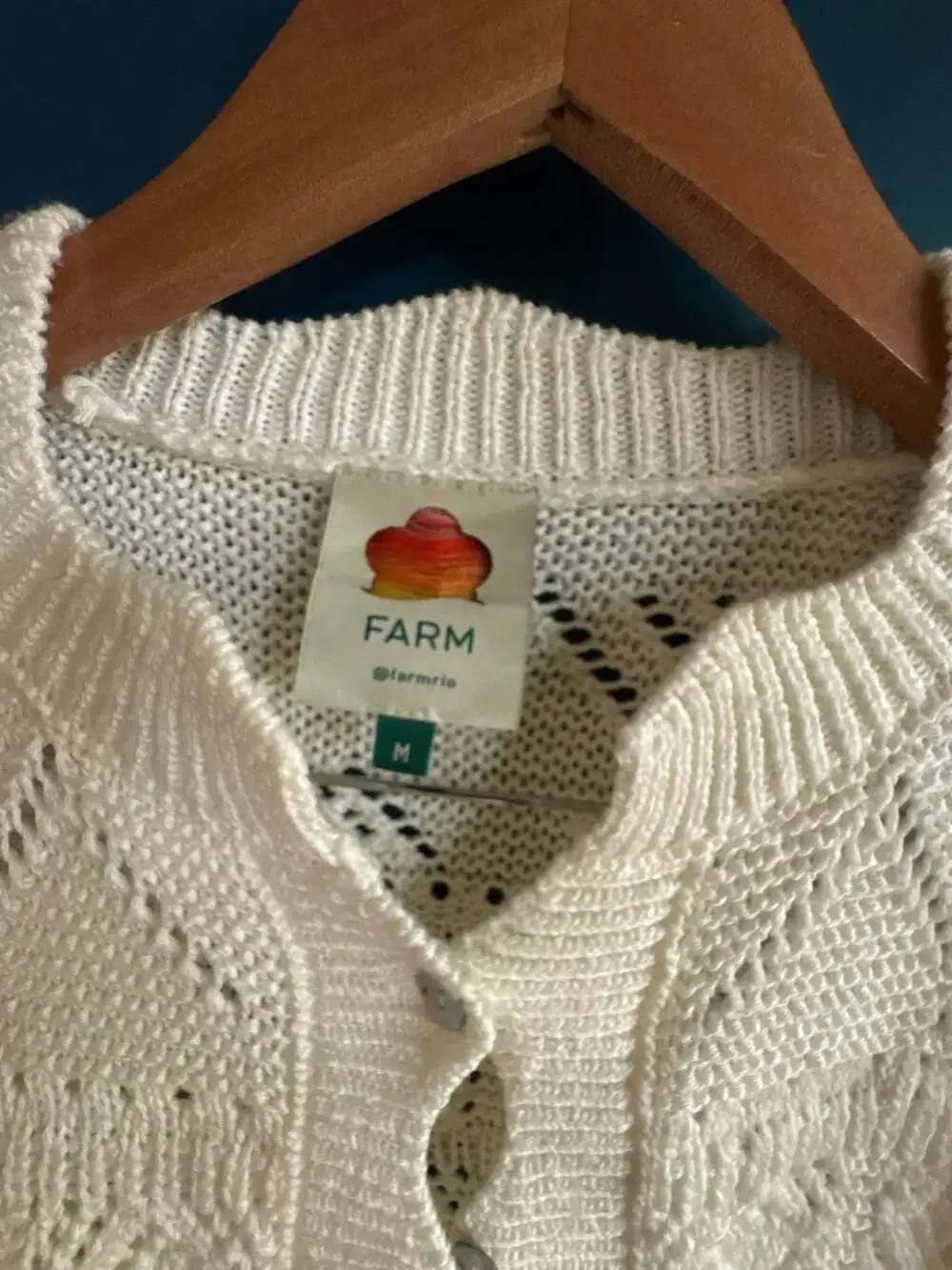 FARM RIO Off-White Mixed Lace Stitch Cardigan